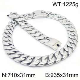Stainless steel european 710x31mm&235x31mm cuban chain classic clasp strong silver bracelets sets