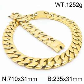 Stainless steel european 710x31mm&235x31mm cuban chain classic clasp strong gold bracelets sets