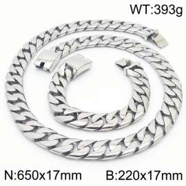 Stainless steel european 650x17mm&220x17mm cuban chain classic clasp strong gold bracelets sets