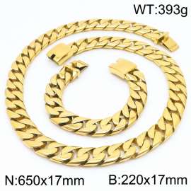 Stainless steel european 650x17mm&220x17mm cuban chain classic clasp strong gold bracelets sets