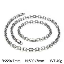 7mm width Stainless Steel Matte Black Rectangle Cable Chain Bracelet Necklace Set