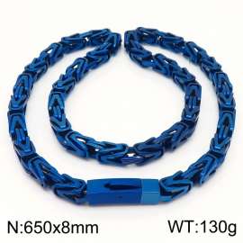 8x650mm Stainless Steel Blue Byzantine Chain Necklace