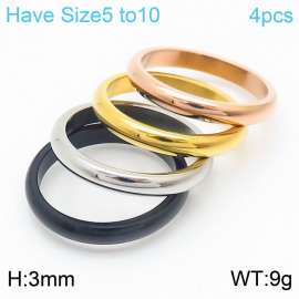 Stainless steel simple curved polished classic fashion 4-color ring