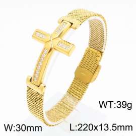 Stainless steel mesh watch simple and fashionable diamond inlaid cross charm gold bracelet