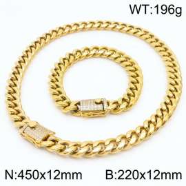 SStainless steel 220 × 12mm&450 × 12mm Cuban Chain Simple Diamond Buckle Classic Fashion Gold Jewelry Set
