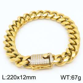 Stainless steel 220 × 12mm Cuban Chain Simple Diamond Buckle Classic Fashion Gold Jewelry Bracelet