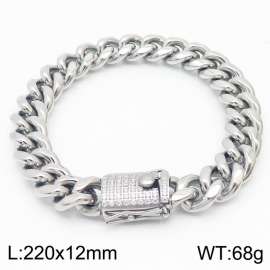 Stainless steel 220 × 12mm Cuban Chain Simple Diamond Buckle Classic Fashion Silver Jewelry Bracelet
