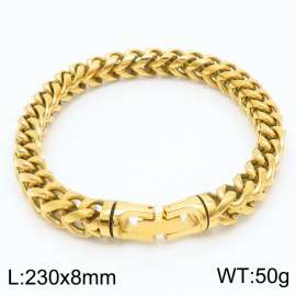 Stainless steel 230 × 8mm Double Row Cuban Chain Special Button Classic Fashion Gold Bracelet