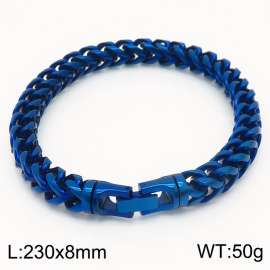 Stainless steel 230 × 8mm Double Row Cuban Chain Special Button Classic Fashion Dark Blue Bracelet