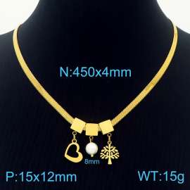 450mm Women Gold-Plated Snake Bone Chain Necklace with Pearl&Love Heart&Tree Pendants