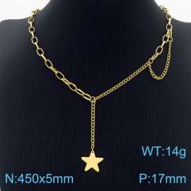 450mm Women Gold-Plated Stainless Steel Double-Type Chain Necklace with Star Pendant