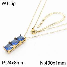 400mm Women Gold-Plated Stainless Steel Necklace with Blue Enamel Charms