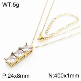 400mm Women Gold-Plated Stainless Steel Necklace with Transparent Enamel Charms