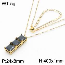 400mm Women Gold-Plated Stainless Steel Necklace with Black Enamel Charms