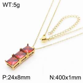 400mm Women Gold-Plated Stainless Steel Necklace with Red Enamel Charms