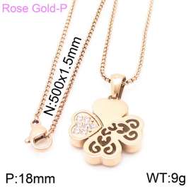 Personalised rose gold plating lucky straw four petals necklace zircon heart gift stainless steel square pearl chain jewelry