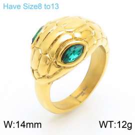 Women Adorable Gold-Plated Stainless Steel Green Gem Eyes Snake Head Jewelry Ring