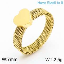 Women Romantic Flexible Gold-Plated Stainless Steel Jewelry Ring with Love Heart Charm