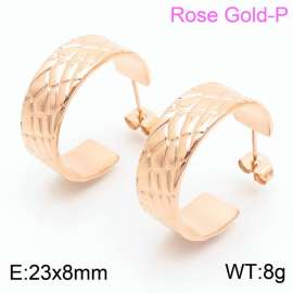 Stainless steel C-shaped surface with irregular diamond shaped charm women's rose-gold earrings