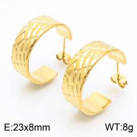 Stainless steel C-shaped surface with irregular diamond shaped charm women's gold earrings