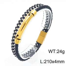 Factory Leather Bracelet Bead 18k Gold-plated Stainless Steel Magnet Clasp Bracelet