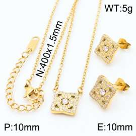 Stainless steel 400X1.5mm welding chain with four leaf crystal charm fashional gold earring set