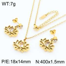 Stainless steel 400X1.5mm welding chain with lotus stone charm fashional gold earring set