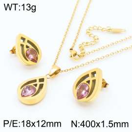 Stainless steel 400X1.5mm welding chain with  champagne stone charm fashional gold earring set