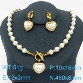 French DIY handmade pearl string series OT buckle heart shaped pendant jewelry temperament gold set