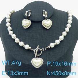 French DIY handmade pearl string series OT buckle heart shaped pendant jewelry temperament silver set