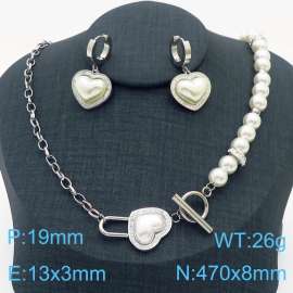 Stainless steel O-chain splicing string pearl chain OT buckle heart shaped accessory jewelry temperament silver set