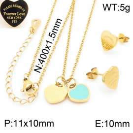 O-Chain Link Chain Stainless Steel Necklace & Earrings  With Light Green Heart Shape Pendant Gold Color