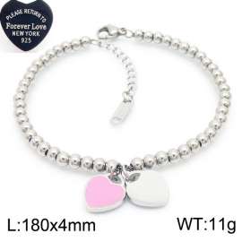 4MM Pink Heart Shape Bead Chain Stainless Steel Bracelet Silver Color