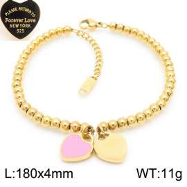 4MM Pink Heart Shape Bead Chain Stainless Steel Bracelet Gold Color