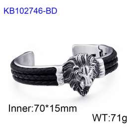 Domineering lion head fashionable men's titanium steel leather bracelet