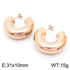 Stainless Steel Shiny Rose Gold Color Hollow Earrings for Women Simple Fashion Jewelry