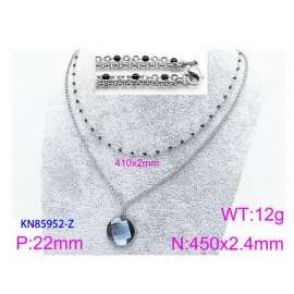 450mm Women Stainless Steel&Black Stone Double Style Chain Necklace with Blue Pixeled Mirror