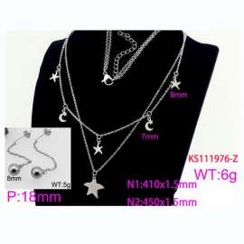 Women Stainless Steel 450mm Necklace&Earrings Jewelry Set with Moon&Star Charms