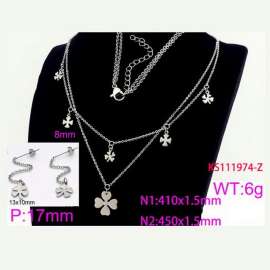 Women Stainless Steel Cartoon Clover Charms Jewelry Set with 450mm Necklace&Earrings