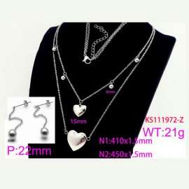 Women Stainless Steel 450mm Necklace&Earrings Jewelry Set with Love Heart Charms