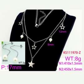 Women Stainless Steel&Pearl 450mm Necklace&Earrings Jewelry Set with Cartoon Star Charms