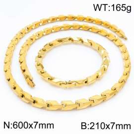 Fashion stainless steel 600 × 7mm&210 × 7mm geometric splicing chain magnetic buckle charm gold set