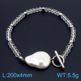 20cm OT Link Chain Stainless Steel Bracelect With Silver Color Translucent Pearl Beads Accessories