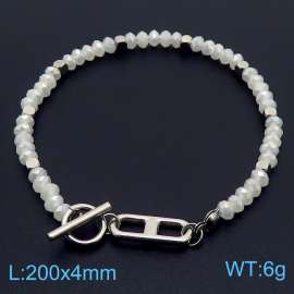 20cm OT Link Chain Stainless Steel Bracelect With Silver Color White Beads Accessories