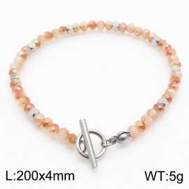 20cm OT Link Chain Stainless Steel Bracelect With Silver Color Pink Beads Accessories
