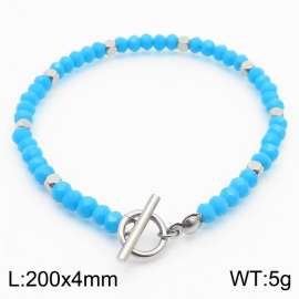20cm OT Link Chain Stainless Steel Bracelect With Silver Color Blue Beads Accessories
