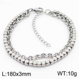 3mm Square Beads Chain Stainless Steel Bracelect Double Chain Silver Color