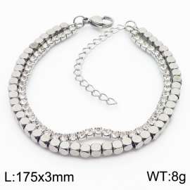 3mm Square Beads Chain Stainless Steel Bracelect Double Chain Silver Color With Zircons
