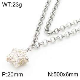 Stainless Steel Necklace O Chain With Five-pointed Star Pendant Silver Color