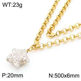 Stainless Steel Necklace O Chain With Five-pointed Star Pendant Gold Color